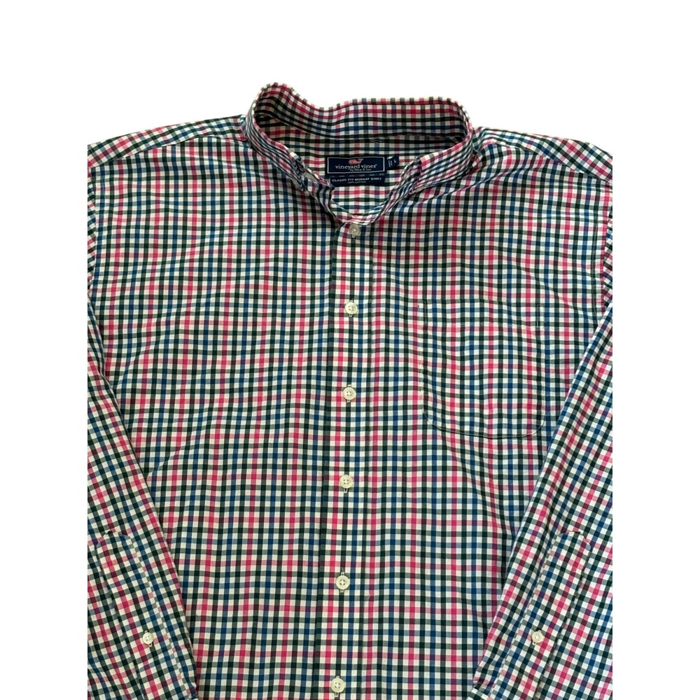 Vineyard Vines Mens Large Murray Shirt Classic Fit Gingham Plaid Pink Navy Green